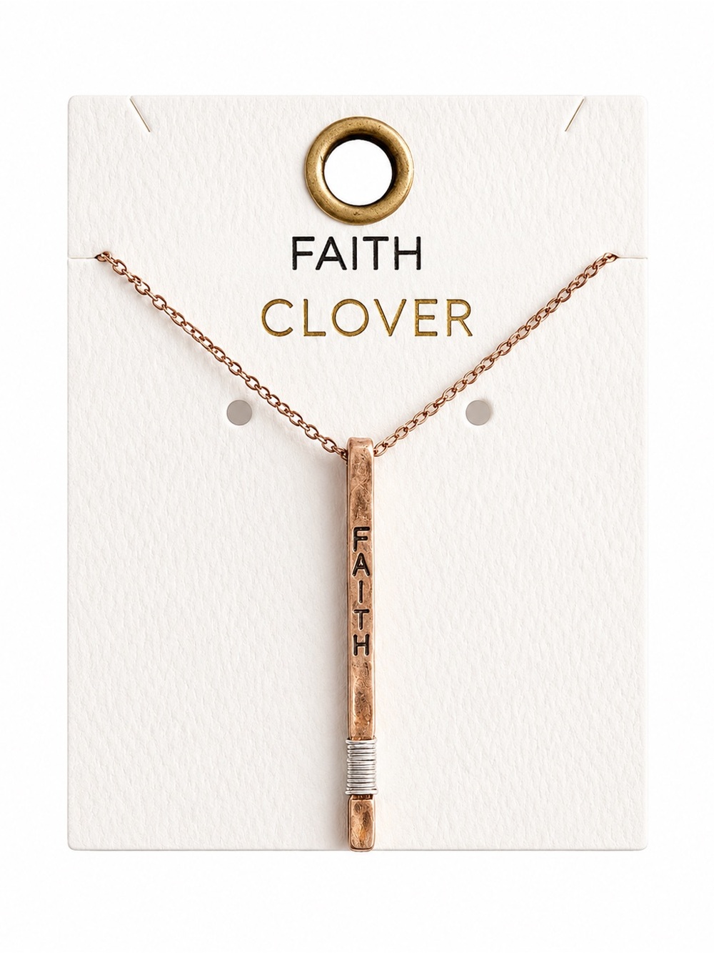 Clover FAITH Rose Gold Bar Pendant Necklace